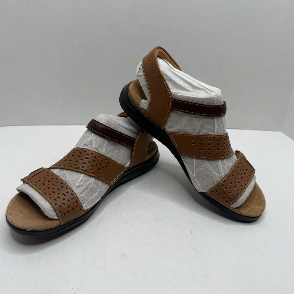 Clarks Kitly Way Tan Leather Sandals Womens 9.5 M Comfort Casual 26170997